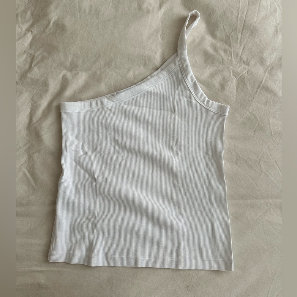 Mango off the shoulder White Ribbed Top